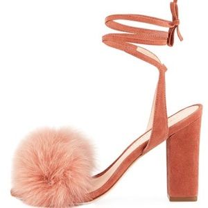 LOEFFLER RANDALL | NICOLETTE FUR-TRIM SUEDE BLOCK HEEL | Pink | Size 36 |